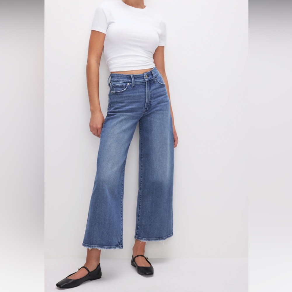 Good American Good Waist Cropped Palazzo Jeans